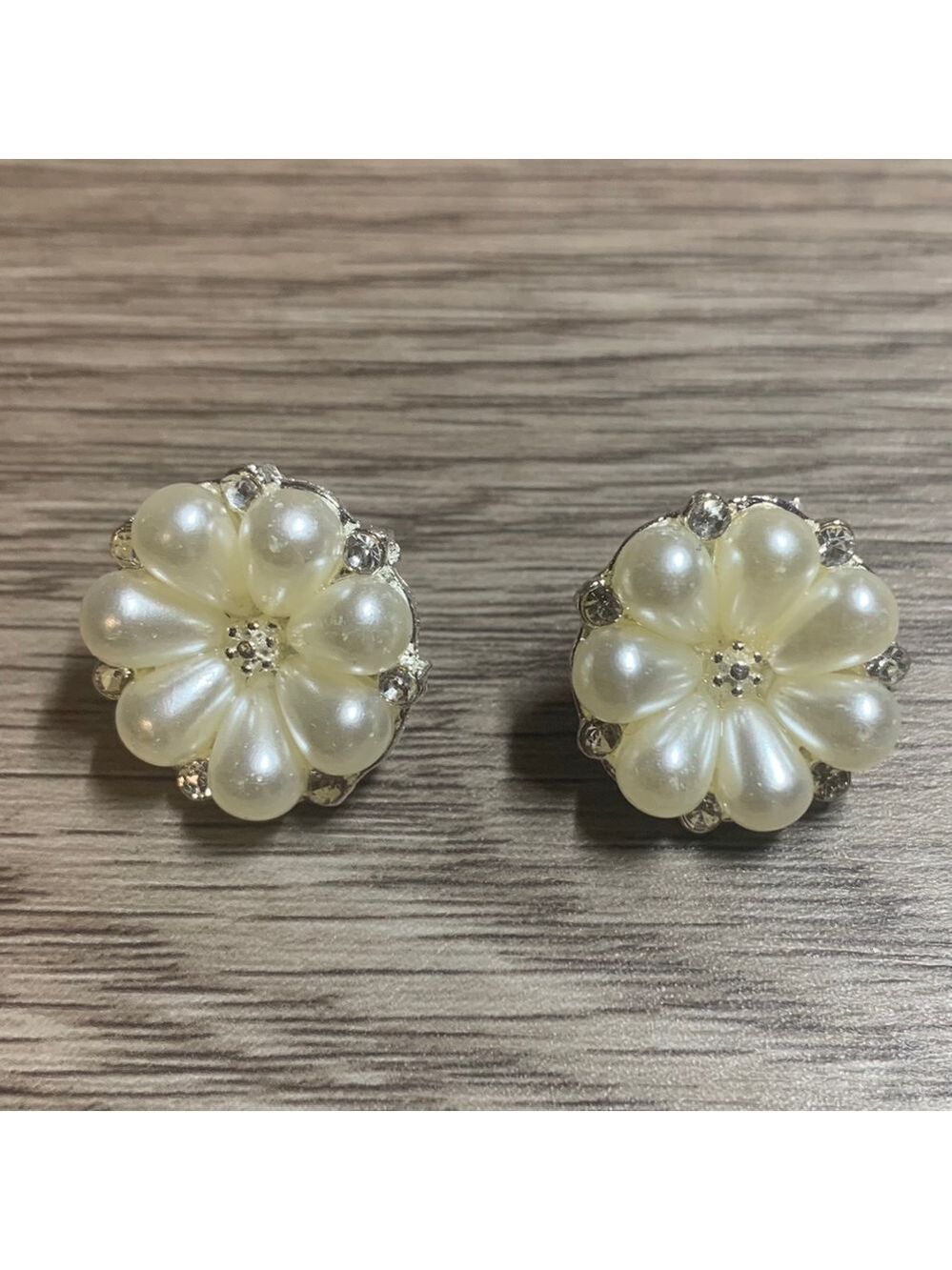 Handmade Pearl Flower Stud Earrings, Pierced Ears - Picture 2 of 5